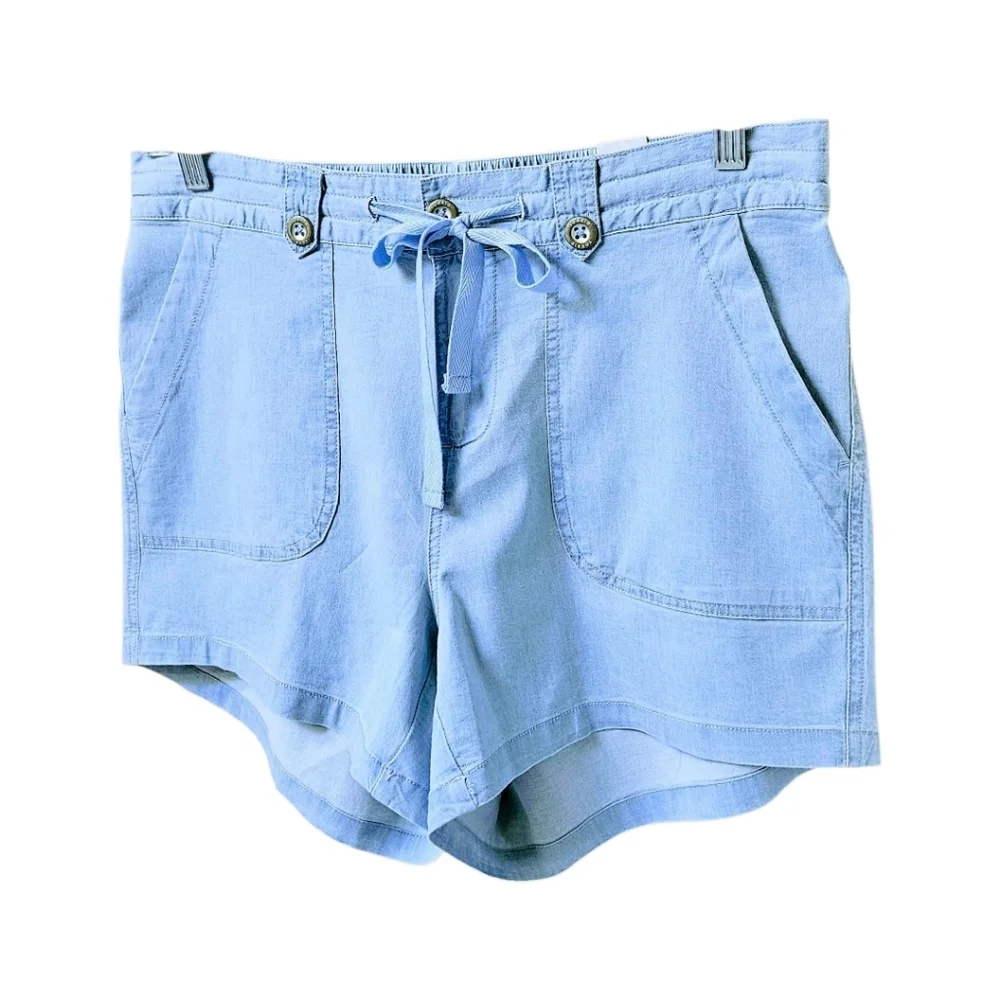 Torrid Chambray Blue Relaxed Fit Draw String Waste Cotton Casual Short Shorts